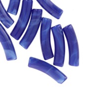 Perles tube incurvé 19x5 mm en acrylique opaque - Bleu royal marbré x10