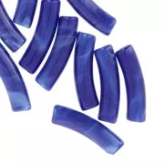 Perles tube incurvé 19x5 mm en acrylique opaque - Bleu royal marbré x10