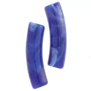 Perles tube incurvé en acrylique opaque 19x5 mm - Bleu royal marbré x10