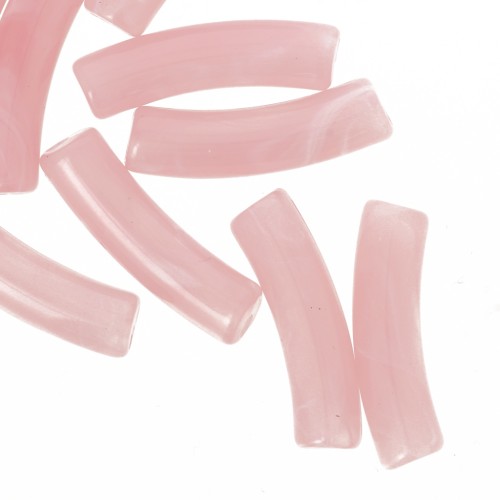 Perles tube incurvé 19x5 mm en acrylique translucide - Rose clair marbré x10