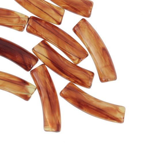 Perles tube incurvé 19x5 mm en acrylique transparent - Ambre marbré x10