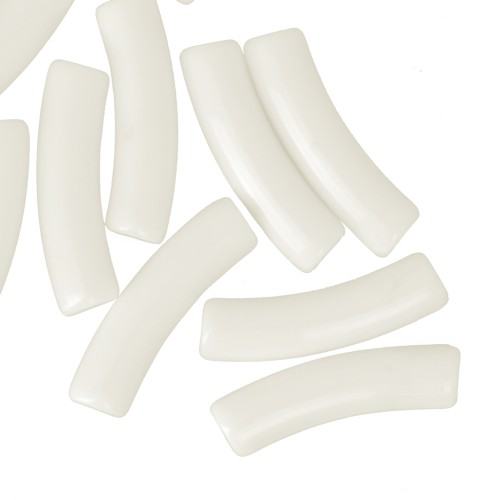 Perles tube incurvé 19x5 mm en acrylique opaque - Ecru x10
