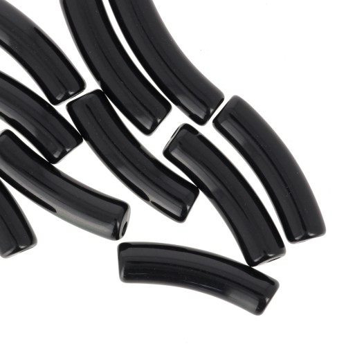 Perles tube incurvé 19x5 mm en acrylique opaque - Noir x10