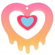 Pendentif coeur fondant évidé 37x37.5 mm en acrylique - Rose - Orange pailleté x1