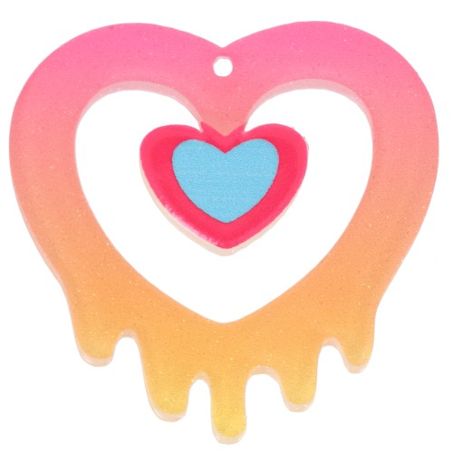 Pendentif coeur fondant évidé 37x37.5 mm en acrylique - Rose - Orange pailleté x1