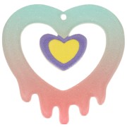 Pendentif coeur fondant évidé 37x37.5 mm acrylique - Turquoise - Rose pailleté x1|raw }}