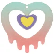 Pendentif coeur fondant évidé 37x37.5 mm acrylique - Turquoise - Rose pailleté x1