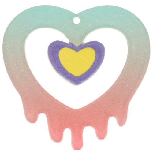 Pendentif coeur fondant évidé 37x37.5 mm acrylique - Turquoise - Rose pailleté x1