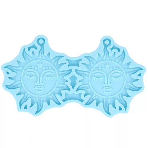Moule silicone - boucles d'oreilles soleil - motif visage - résine époxy 