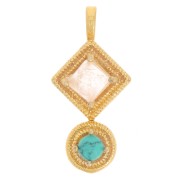 Pendentif ethnique 21x10mm - Doré à l'or fin - Quartz rose - imitation turquoise|raw }}