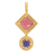 Pendentif ethnique 21x10 mm - Doré à l'or fin - Grenat - lapis lazuli x1|raw }}