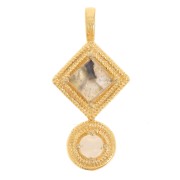 Pendentif ethnique 21x10 mm - Doré à l'or fin - labradorite - pierre de lune x1|raw }}