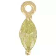Breloque navette 9.5x3 mm avec oxyde de Zirconium - Doré à l'or fin - Vert clair