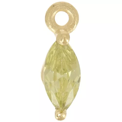 Breloque navette 9.5x3 mm avec oxyde de Zirconium - Doré à l'or fin - Vert clair