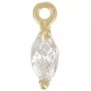 Breloque navette 9.5x3 mm avec oxyde de Zirconium - Doré à l'or fin - Crystal x1