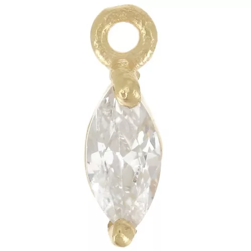Breloque navette 9.5x3 mm avec oxyde de Zirconium - Doré à l'or fin - Crystal x1