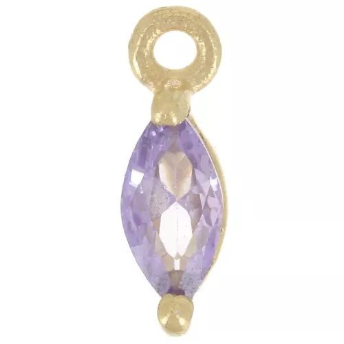 Breloque navette 9.5x3 mm avec oxyde de Zirconium - Doré à l'or fin - Violet x1