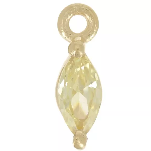 Breloque navette 9.5x3mm avec oxyde de Zirconium - Doré à l'or fin - Jaune x1