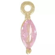 Breloque navette 9.5x3mm avec oxyde de Zirconium - Doré à l'or fin - Rose x1