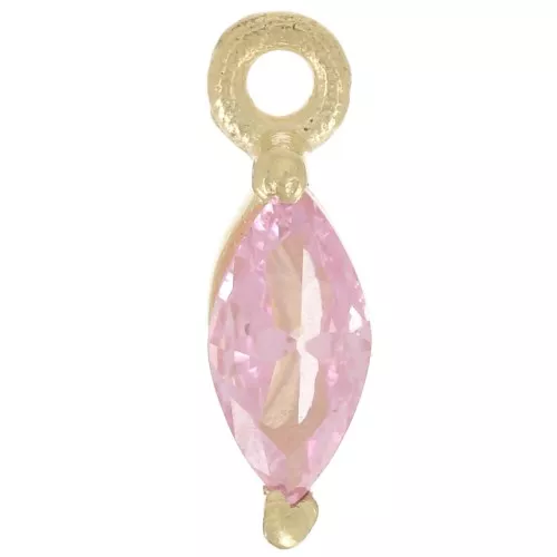 Breloque navette 9.5x3mm avec oxyde de Zirconium - Doré à l'or fin - Rose x1