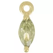 Breloque navette 9.5x3mm avec oxyde de Zirconium - Doré à l'or fin - Vert x1
