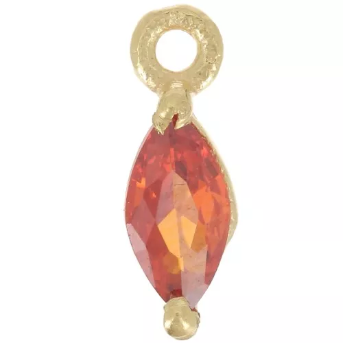 Breloque navette 9.5x3mm avec oxyde de Zirconium - Doré à l'or fin - Orange x1
