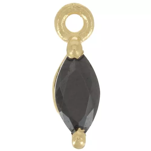 Breloque navette 9.5x3mm avec oxyde de Zirconium - Doré à l'or fin - Noir x1