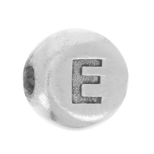 Perle plate ronde 5 mm - lettre alphabet - E - Argent 925 x1