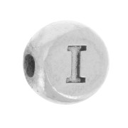 Perle plate ronde 5 mm - lettre alphabet - I - Argent 925 x1