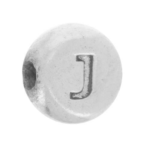 Perle plate ronde 5 mm - lettre alphabet - J - Argent 925 x1