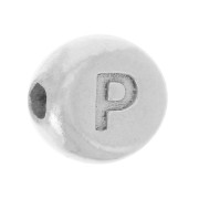 Perle plate ronde 5 mm - lettre alphabet - P - Argent 925 x1