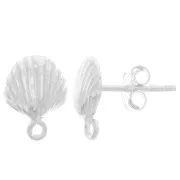 Clous d'oreilles coquillage 11x8 mm avec anneau fermé - Argent 925 x2