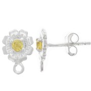 Clous d'oreilles fleur 8 mm avec oxyde de Zirconium - Argent 925 - Jaune x2|raw }}