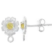 Clous d'oreilles fleur 8 mm avec oxyde de Zirconium - Argent 925 - Jaune x2