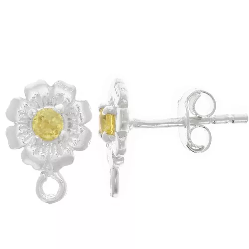 Clous d'oreilles fleur 8 mm avec oxyde de Zirconium - Argent 925 - Jaune x2
