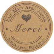 Rouleau d'étiquettes autocollantes 25 mm - Merci - Marron x500