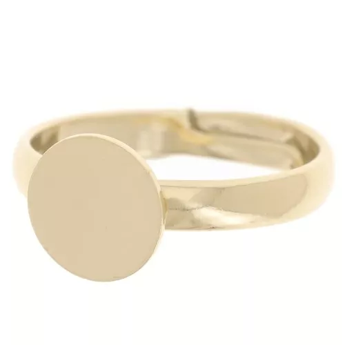 Bague plateau demi jonc réglable T48 à 52 - cabochon 8 mm - Plaqué Or 3 microns