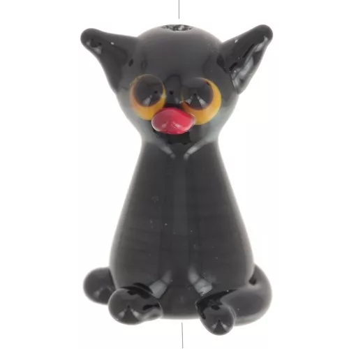Perle artisanale en verre chat - 20x12 mm - Noir x1