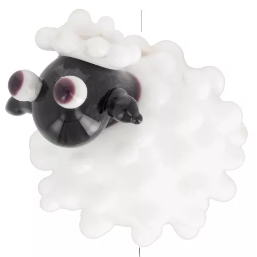 Perle artisanale en verre mouton 14x19 mm - Blanc - Noir x1