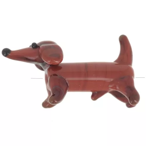 Perle artisanale en verre chien Teckel 14x27 mm - Marron x1