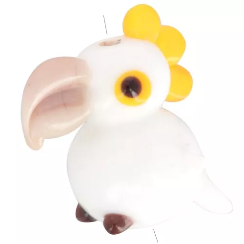 Perle artisanale en verre perroquet 19x13 mm - Blanc - Jaune x1