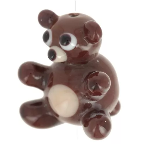 Perle artisanale en verre ourson 18.5 mm - Marron - Beige x1