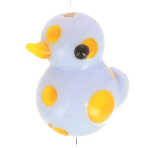 Perle artisanale en verre oiseau 18x13 mm - Bleu ciel - Jaune x1