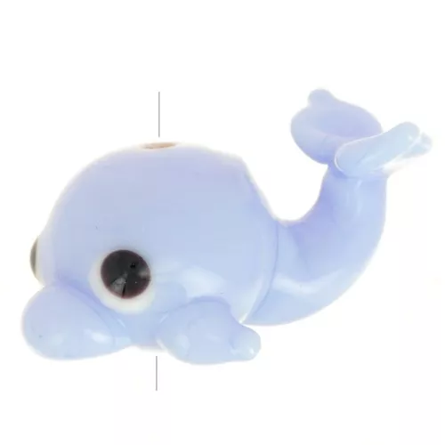 Perle artisanale en verre dauphin 10x20 mm - Bleu ciel x1