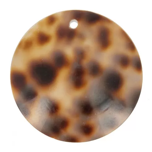 Pendentif rond 25 mm imprimé léopard en coquillage - Marron - Noir x1