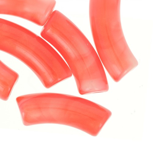 Perles tube incurvé 35x11mm en acrylique translucide - Rouge marbré nacré x6
