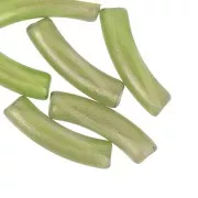 Perles tube incurvé 32x8 mm en acrylique transparent - Vert foncé pailleté x6