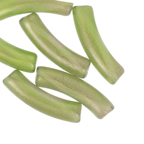 Perles tube incurvé 32x8 mm en acrylique transparent - Vert foncé pailleté x6