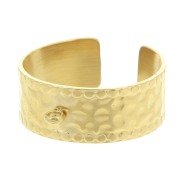 Bague large martelée réglable et anneau fermé T.53 à 60 Acier inox 304L Doré x1|raw }}
