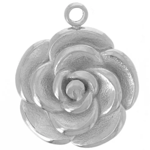 Breloque fleur rose 15 mm - Acier inoxydable 304L x1